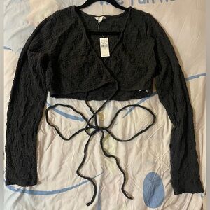 American Eagle Outfitters Black Textured Wrap Crop Top